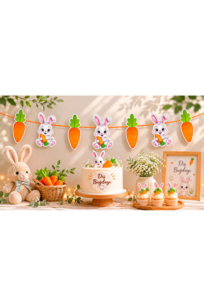 Parti Konsepti Diş Buğdayı Havuç Tavşan Banner 120 cm