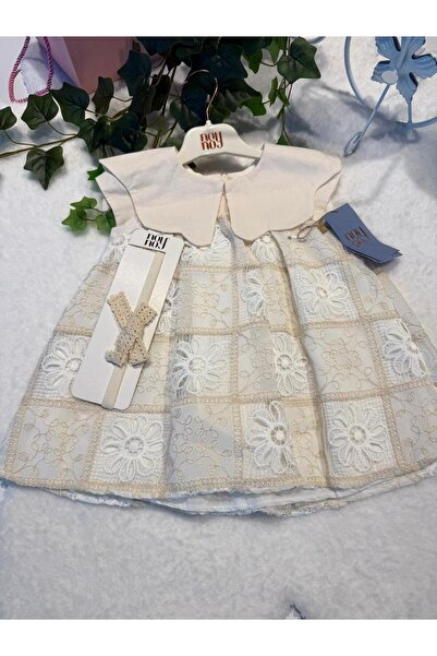 Noy Noy Girl's Embroidered Dress - 100% Natural Cotton - Ecru