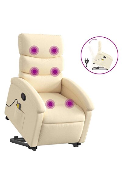 vidaxl Fotoliu masaj rabatabil cu ridicare, crem, material textil