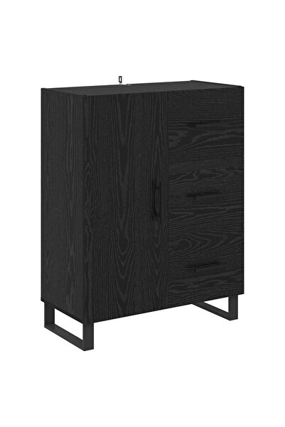 vidaxl Bufet Stejar Negru 69,5 x 34 x 90 cm Lemn Ingineresc și Fier