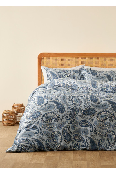 Bella Maison 100% Cotton Satin Paisley Double Duvet Cover Set Blue (200X220 cm)