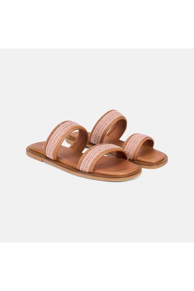 Desa Women's Pink Double-Strapped Straw Leather Slippers