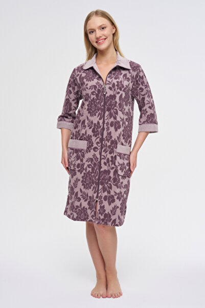 Nuşa Short Zippered Bamboo Cotton Jacquard Women's Dressing Gown – Premium So...