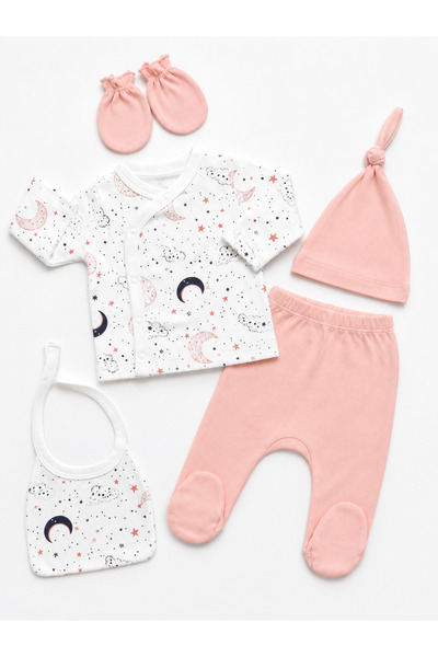 Linda Harris Moon Cloud Stars Salmon 5-Piece Newborn Hospital Discharge Set