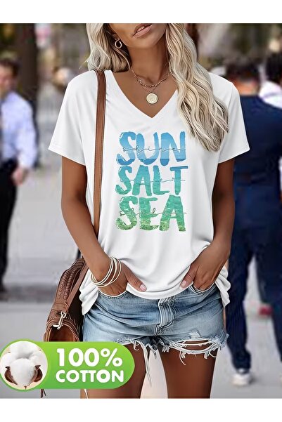 PAVRO Unisex Άνετο T-shirt με μικτό σχέδιο και στάμπα