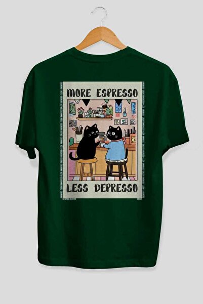 Ankhises 101 Cats for the Sake of Cats Printed Green Oversize T-Shirt 100% Co...