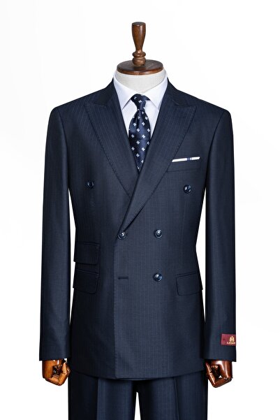 ilayda emir Luxury Men's Suit, Slim Fit, Double Breasted, Striped Swallow Collar