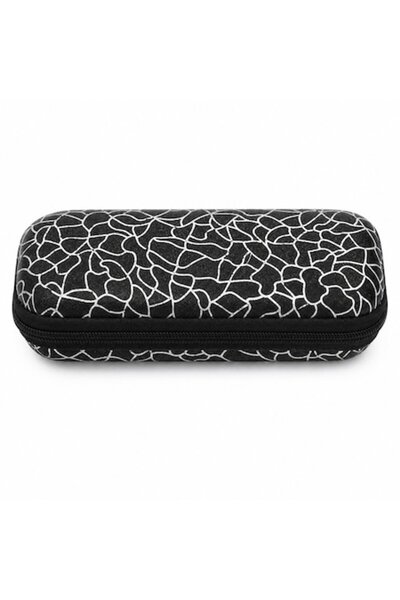 SHOPIENS Toc rigid pentru ochelari de soare, negru, cu linii argintii, cu fer...
