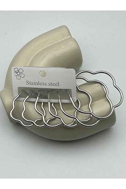 BİJU YILMAZ 26Clk82 Silver Wave Form Steel Earring Set