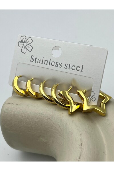 BİJU YILMAZ 26clk58 gold heart detailed steel earring set