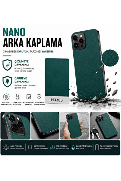 Astakos Apple iPhone 13 Pro Uyumlu 3M Küçük Desen Deri Zeytin Yeşili Arka Kap...