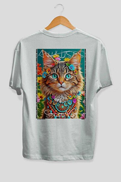 Ankhises Μπλουζάκι  "93 Cats for Cat Lovers " με στάμπα γάτας, λευκό, oversiz...