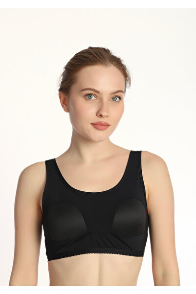 İKSUN Women's Black Seamless Bra with Pads Gathering Swimsuit Sports Bustier