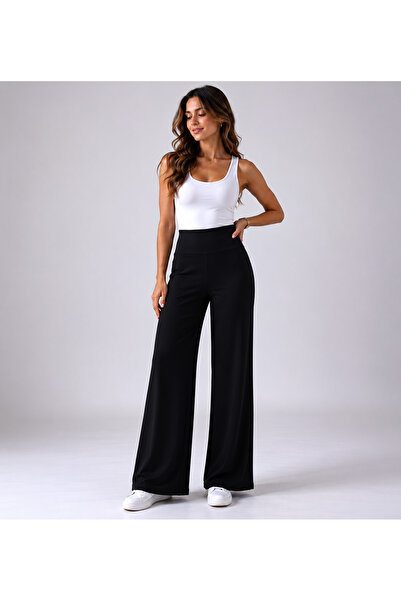 Trendline Pantaloni de damă negri din țesătură modal, cu talie înaltă, subțir...
