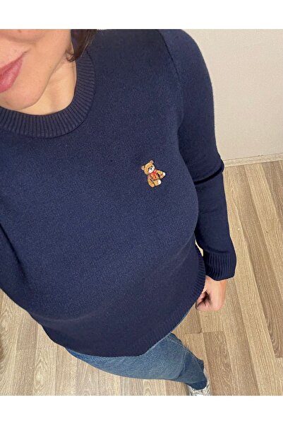 Vizon Collection Lacivert Ayıcık Detaylı Kazak