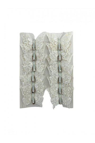 OEM Fluturi Decorativi Din Pene Alb Cu Jumatati Perle 12/Set