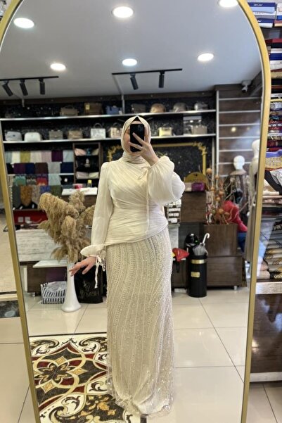 HÜMEYRA BUTİK Balon Kol Alt Boncuk İşli Abiye