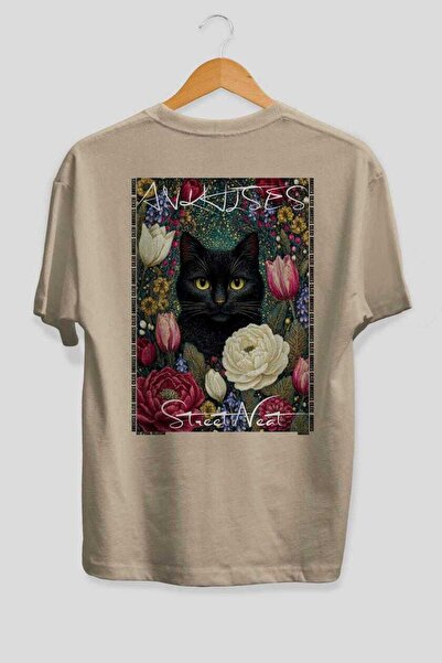 Ankhises 31 Cats for the Sake of Cat Love Printed Beige Oversize T-Shirt 100%...