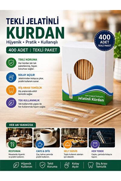 OpenCity Tekli Jelatinli Kürdan 400 Adet Hijyenik Paket Cafe Restoran Otel Ku...