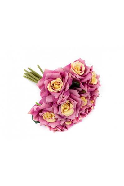 OEM Artificial Flowers Roses Tied 10 Threads Purple-Cream