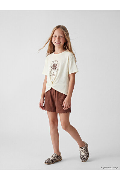 LC Waikiki Peak New Season Girls' Shorts with Elastic Waist and Scallop Detail