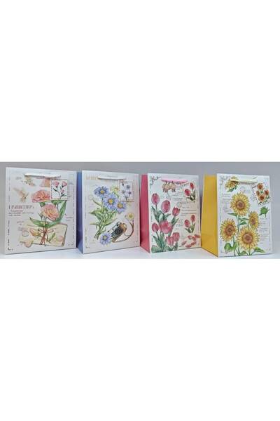 OEM Pungi Cadou Cu Timbre Si Flori 31x42Hx12 Galben