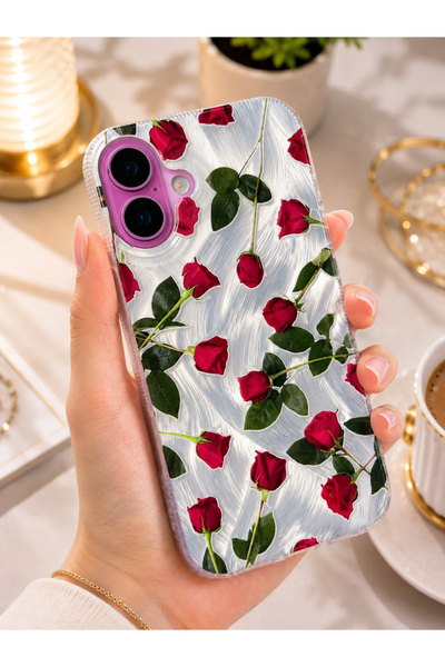 EDELFU iPhone 16 Plus Compatible - Aurora Shiny Feather Pattern Silver Protec...