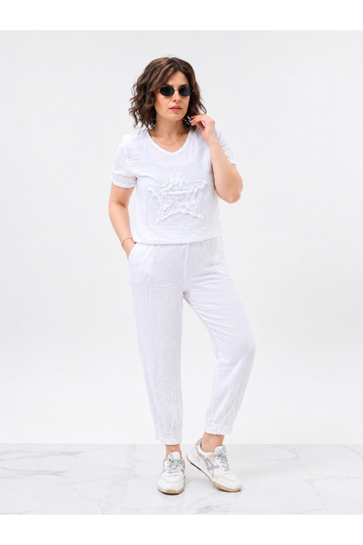 duygu altıntaş Starry T-Shirt & Pleated Trousers Set – Comfortable Fit, Casua...