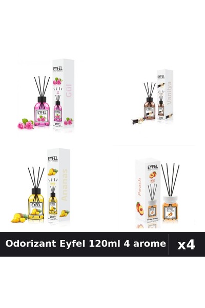 Eyfel Set 4 Odorizant Camera Betisoare 120ml - Trandafir, Vanilie, Ananas, Pi...