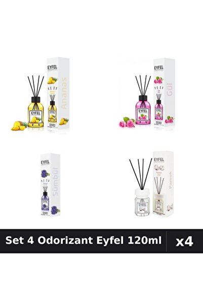Eyfel Set 4 Odorizante Camera Betisoare, Ananas, Bumbac, Trandafir, Zambile, ...