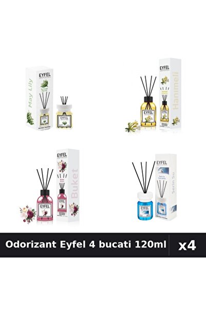 Eyfel Set 4 Odorizant Camera Betisoare 120ml - Lacramioare, Bouquet, Cool Water