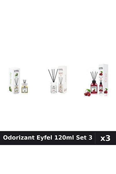 Eyfel Set 3 Odorizant Camera Betisoare 120ml - Lacramioare, Bumbac, Cirese