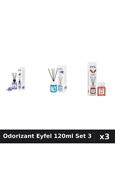 Eyfel Set 3 Odorizant Cameră Betișoare 120ml - Lavandă, Cool Water, Red Dragon