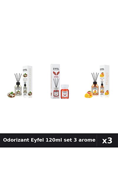 Eyfel Set 3 Odorizant Camera Betișoare 120ml - Nucă Cocos, Red Dragon, Mango