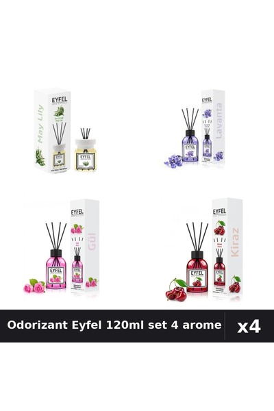 Eyfel Set 4 Odorizant Camera Betisoare 120ml - Cireșe, Lacramioare, Lavandă, ...