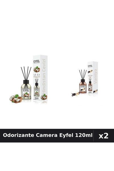 Eyfel Set 2 Odorizante Camera Betisoare 120ml - Nucă Cocos, Vanilie