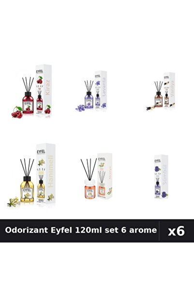 Eyfel Set 6 Odorizante Camera Betisoare 120ml - 6 Arome: Lavandă, Cireșe, Van...