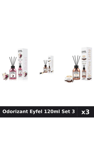 Eyfel Set 3 Odorizant Camera Betisoare 120ml - Bouquet, Vanilie, Cafea