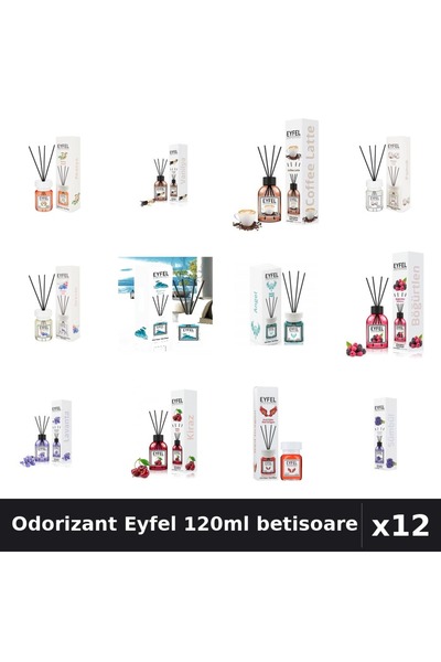 Eyfel Set 12 Odorizant Camera Betisoare 120ml - 12 Arome Asortate, Parfum Intens