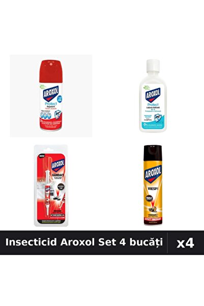 Aroxol Set 4 Insecticid - Spray 100ml, 400ml, Loțiune 85ml, Spirale 5g - Prot...
