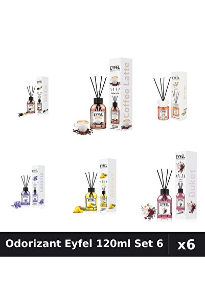 Eyfel Set 6 Odorizante Camera Betisoare 120ml - Vanilie, Cafea, Lavanda, Acacia