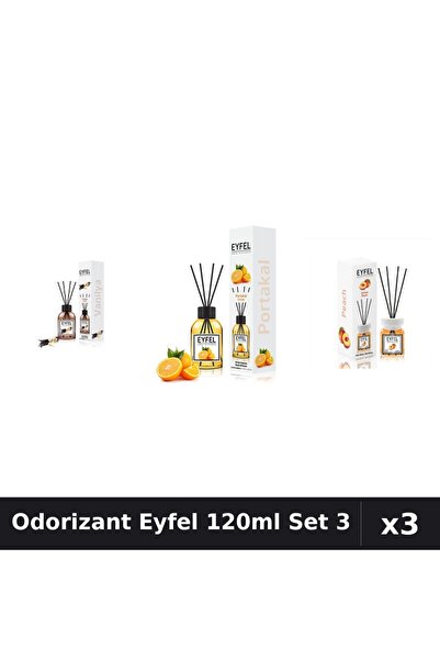 Eyfel Set 3 Odorizant Camera Betisoare 120ml - Vanilie, Portocala, Piersica