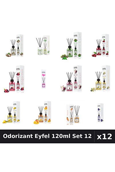 Eyfel Set 12 Odorizante Camera cu Betisoare 120ml - 12 Arome Asortate, Parfum...