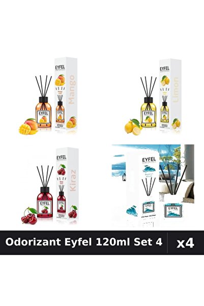 Eyfel Top Bottom Set of 4 Room Air Freshener Sticks 120ml - Mango, Lemon, Che...