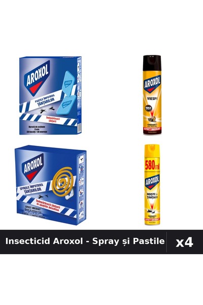 Aroxol Set 4 Spray Insecticid și Pastile Anti-Insecte - 400ml, 580ml, 10-30 buc