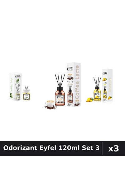 Eyfel Top Bottom Set of 3 Room Air Freshener Sticks 120ml - Lily of the Valle...