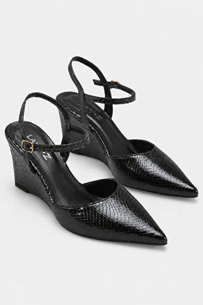Women Lay-z Pantofi de damă negri cu model crocodil, cu vârf ascuțit și toc c...