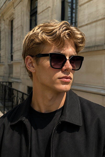 MİLANO KORS Unisex Black Frame Gradient Glass Oversized Sunglasses