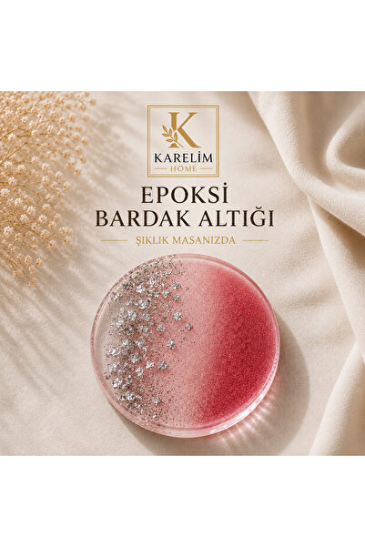 karelim home 4-Piece Epoxy Coaster Set with Silver Foil in Red Color