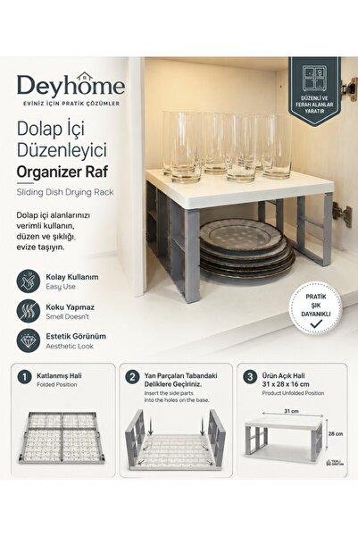 Cabinet Organizer Organizer Shelf Foldable Kitchen Plate Cup Shelf 31x28x16 cm